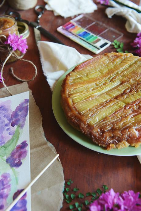 Whole Wheat Rhubarb Upside Down Cake and Rhubarb Compote // www.WithTheGrains.com