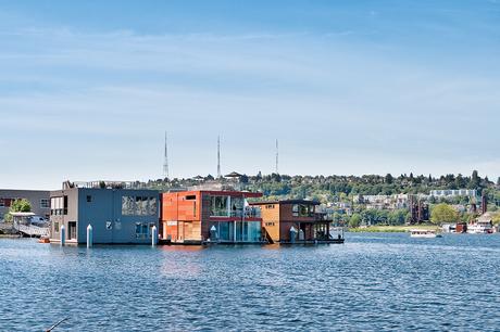 Prefab floating home in Seattle facade on Lake union