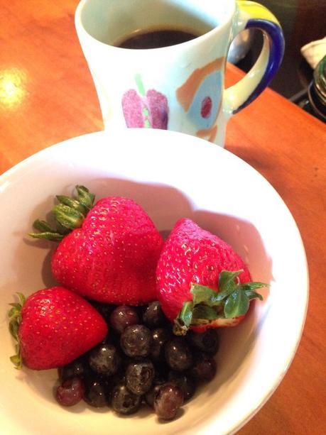 Mothers Day Weekend - Breakfast of fresh strawberries and blueberries and a side of coffee!