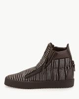 HighStepping In The Dark:  Giuseppe Zanotti Gunmetal Pleated High-Top Sneaker