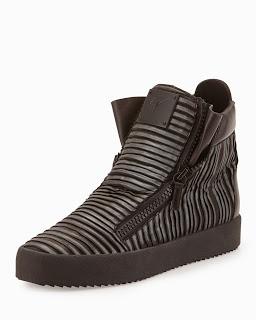 HighStepping In The Dark:  Giuseppe Zanotti Gunmetal Pleated High-Top Sneaker