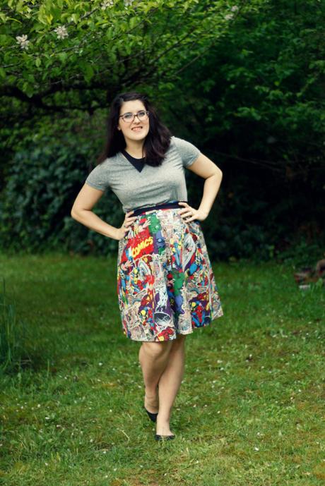 Marvel skirt, gray tee, and a detachable collar | www.eccentricowl.com