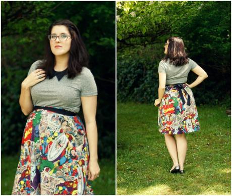 Marvel skirt, gray tee, and a detachable collar | www.eccentricowl.com