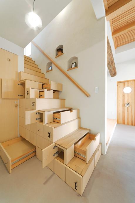 Modern linden plywood and ash staircase cabinet