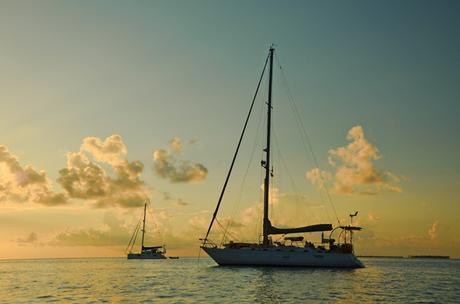 two boats at sunset