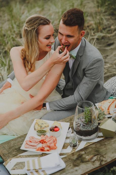 A Seaside Picnic Love Story . Modern Wedding Inspiration For The Unique Couple