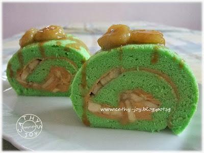 Pandan Caramel Banana Swiss Roll