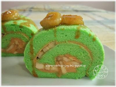 Pandan Caramel Banana Swiss Roll