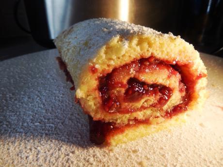 gluten free swiss roll raspberry jam icing sugar dusted light fluffy sponge