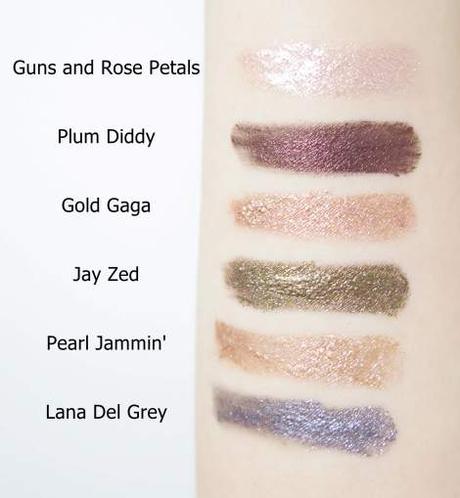 australis cosmetics metallix eyeshadow guns and rose petals plum diddy gold gaga jay zed pearl jammin lana del gray swatches