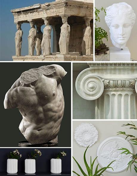 Ancient Greece is becoming a big trend in interiors right now, from from marble table tops to plaster busts of gods- MiaFleur