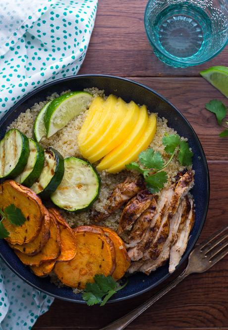 Jamaican Jerk Chicken Bowls with Grilled Veggies and Mango-3