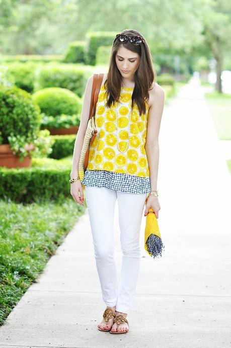 Anthropologie Lemon Print Layered Swing Tank