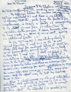 Page one of a handwritten letter from Linus Pauling to Jerome Wiesner, March 17, 1962.