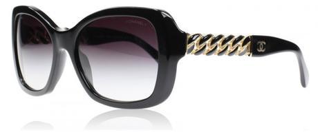 Oversized square pair of sunglasses with lacquered metal chain temples