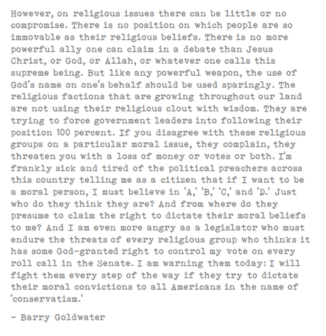 Quote – Barry Goldwater on Religion and Politics Religion and Politics