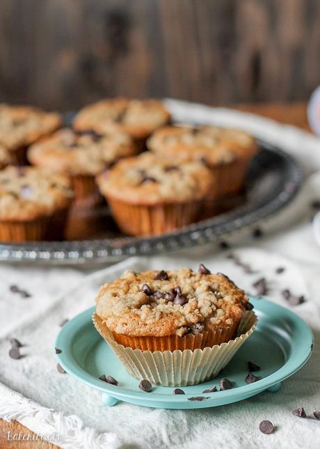 These Coffee Chocolate Chip Streusel Muffins are made with fresh Dunkin' Donuts coffee, filled with chocolate chips, and topped with a delicious streusel crumb topping!