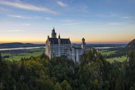 Neuschwanstein castle at sunset,  perhaps King Ludwig's fav time