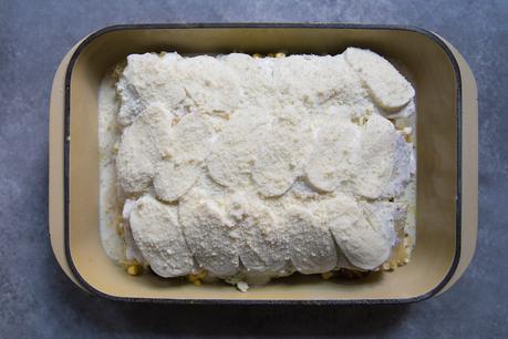 White vegetarian lasagna with pesto