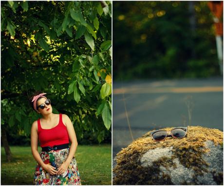 Marvel skirt, red tank top, and retro sunglasses | www.eccentricowl.com