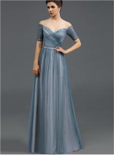 Gorgeous Off-The-Shoulder A-Line Floor-Length Half Sleeve Evening Dress