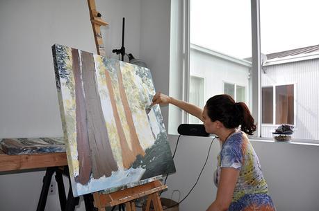 Oil painter Cedar Lee in her Portland, OR art studio
