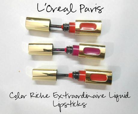 L’Oreal Paris Color Riche Extraordinaire Liquid Lipstick : Tangerine Sonate, Fuchsia Orchestra, Coral Encore
