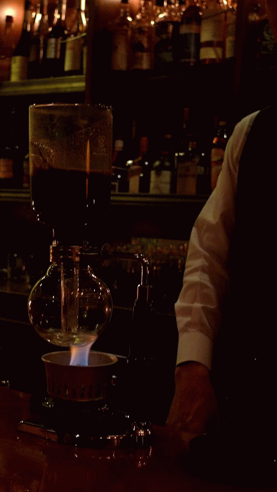 Barista Bartender Tobacconist preparing a siphon Coffee / Cigar Bar Chardonnay / Tokyo, Japan / Leica D-Lux 4