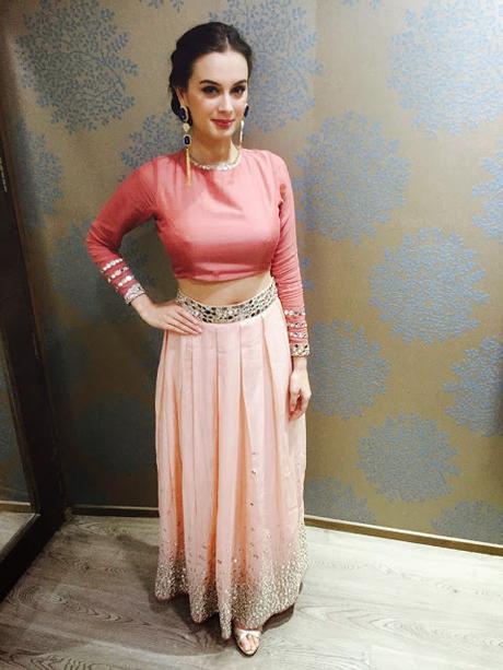 SPOTTED | Evelyn Sharma Spotted Wearing Pleated Pink Skirt and Crop Top/Blouse With Delsie RIsa