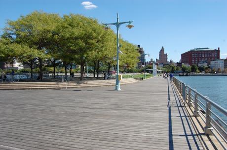 Hudson River Park 'Pier 45', New York, USA - Wooden Deck Edge to Linear Park