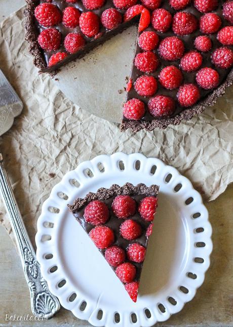 No Bake Raspberry Chocolate Tart (Paleo, Vegan, GF)