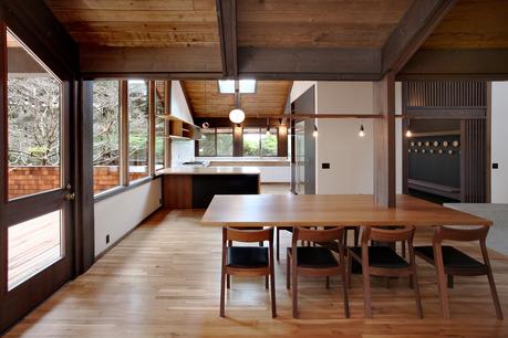 Japanese-Inspired Bainbridge Island house dining room and kitchen