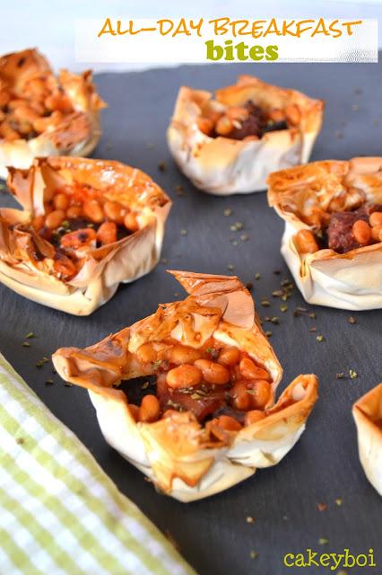 all-day breakfast bites in filo pastry