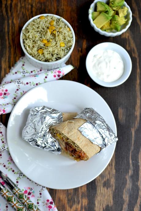 Vegetarian Rice & Beans Burrito with Queso Sauce