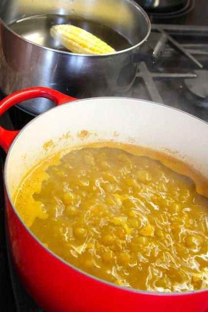 lentil soup and fresh corn