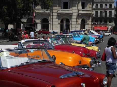 A row of classic convertibles for hire in Havana.