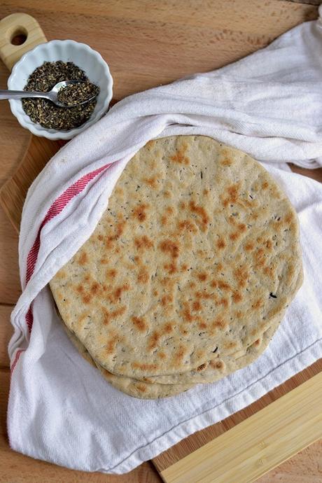 Za'atar spiced Khobez/ Khobz (Arabic Flat bread) for #BreadBakers