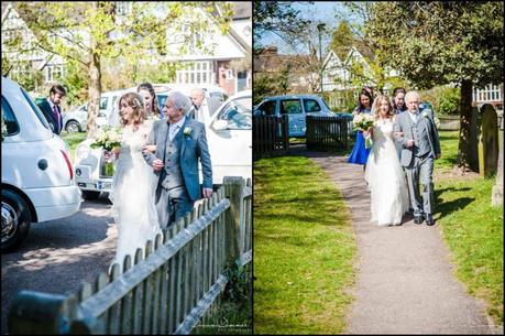 Bride walking to church