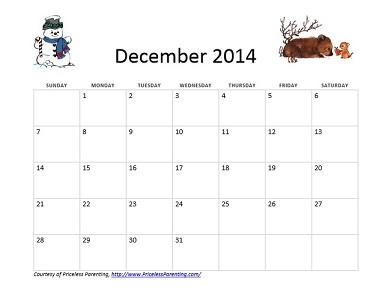 December Calendar for Kids
