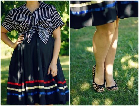 Stripes, a circle skirt, and leopard print shoes | www.eccentricowl.com