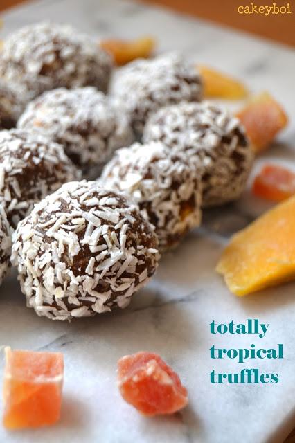 banana, papaya, mango and coconut healthy truffles