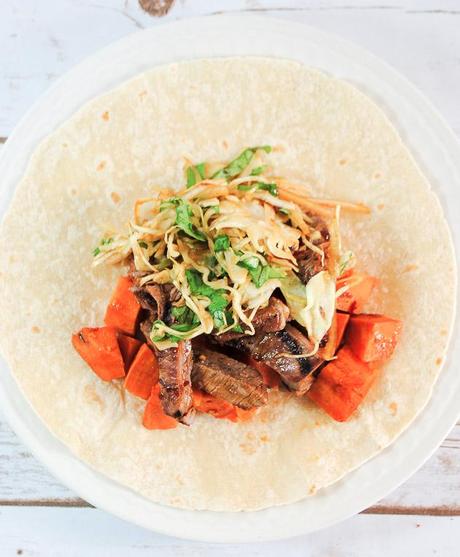 Spicy Thai Sweet Potato and Grilled Beef Wraps