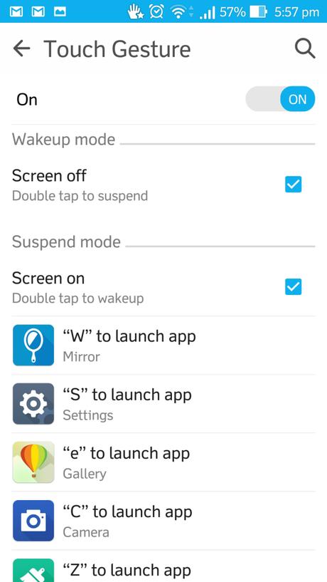 Touch Gestures of ZenFone 2, Gesture Commands of ZenFone 2