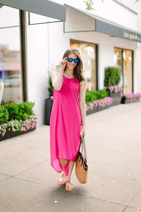 Old Navy bright pink high low maxi dress