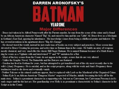 Darren Aronofsky's Batman Year One Major Differences