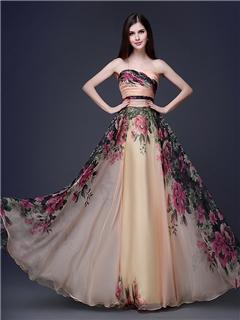 Ericdress Strapless A-Line Floor Length Printing Evening/Prom Dress