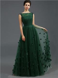 Vintage Bateau Appliques A-Line Evening Dress