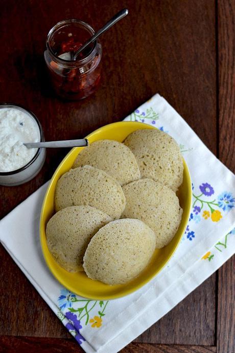 Jonna Rawa Idli (Jowar Idli) with Coconut-Almond Chutney