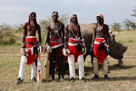 Maasai warriors play Cricket and stand guard to Sudan, the rhino !