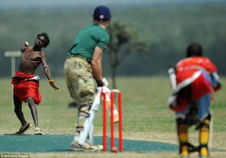 Maasai warriors play Cricket and stand guard to Sudan, the rhino !